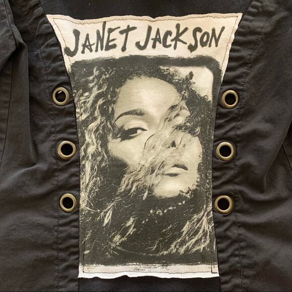 Janet Jackson 90’s R&B Icon Graphic Black Button Down Hoodie Jacket Small - Picture 5 of 9